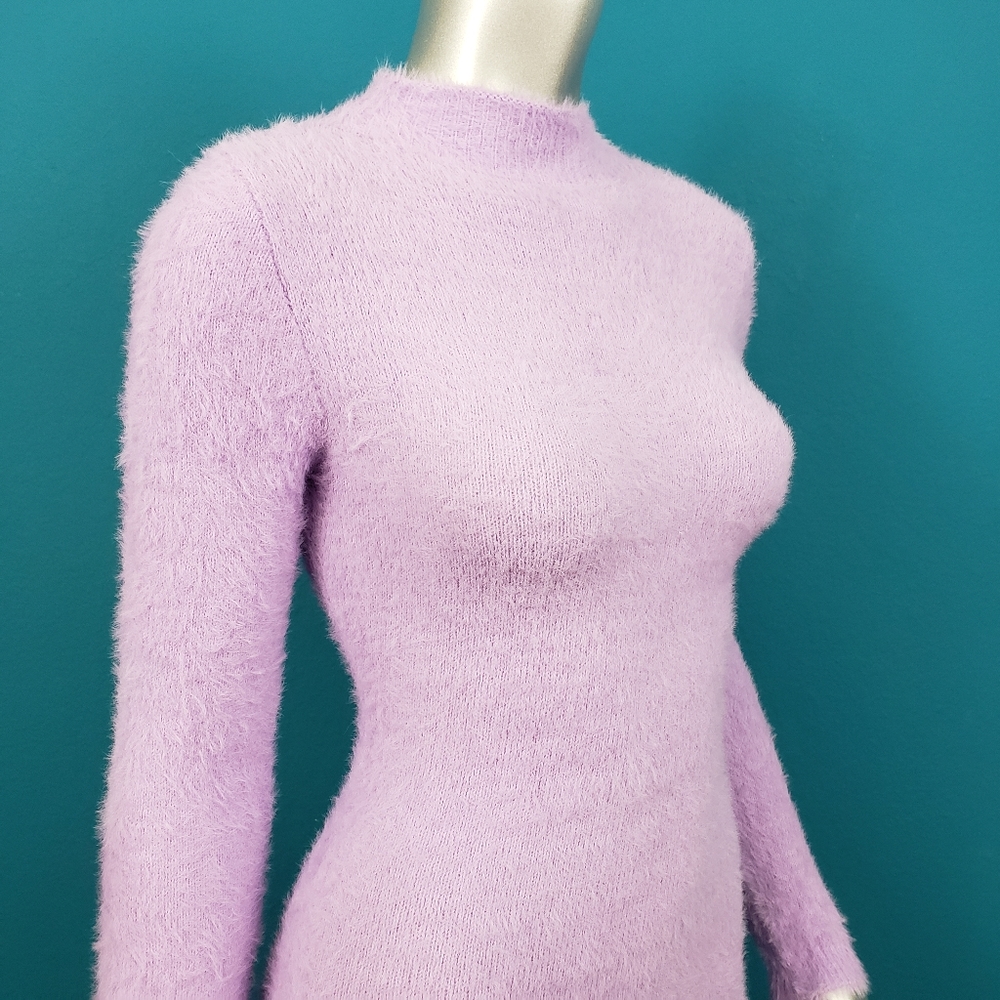🆕️ 🟣 NASTY GAL Lavender Fluffy Brushed Knit Mini Dress // (NWT) - Picture 3 of 8
